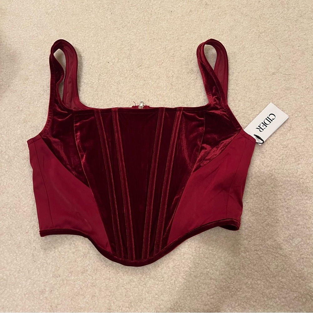 nwt cider maroon velvet zipup corset